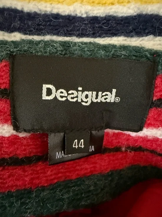 Desigual Red, Cream & Navy Plaid Double-Breasted Pea Coat - Picture 4 of 12